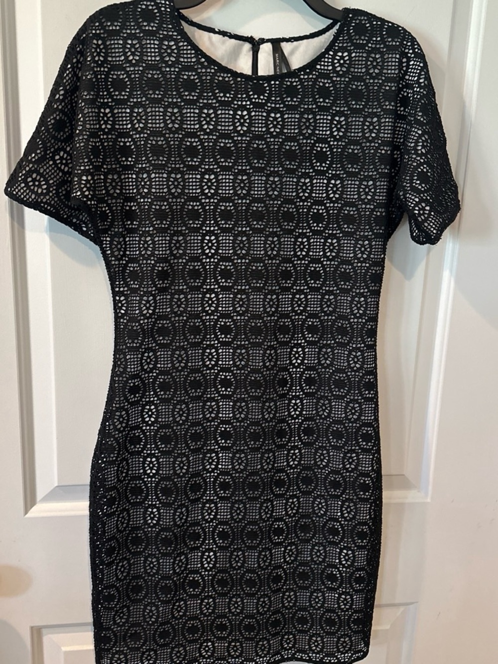 Andrew Marc Black crochet Short-Sleeve Sheath Dress